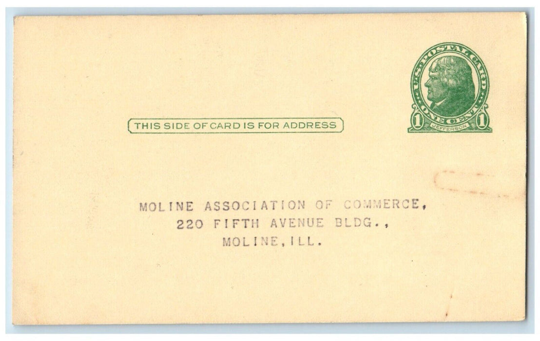 c1880's Moline Association of Commerce Moline Illinois IL Postal Card