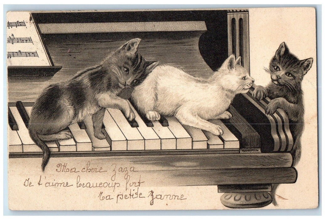 c1905 Cats Kittens Playing Piano Brussels Belgium Posted Antique Postcard