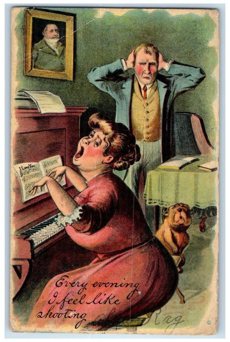 c1910's Shoot Wife Playing Piano Singing Moorefield West Virginia WV Postcard