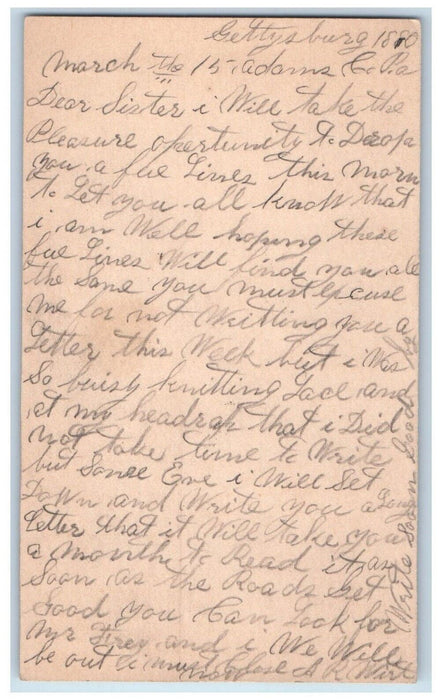 1880 Gettysburg PA Plain View Adams Co PA Antique Posted Postal Card