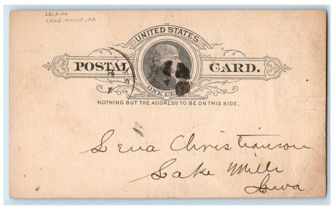 c1880's Winnebago County Teachers Meeting Leland Lake Mills Iowa IA Postal Card