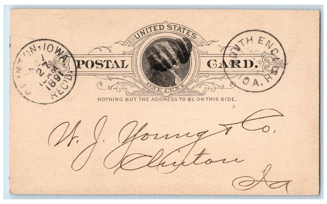 1891 Send Delivered Prices on Lumber South English IA Clinton IA Postal Card