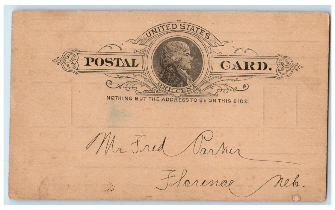1892 Chicago St. Paul Minneapolis & Omaha Railway Co Florence NE Postal Card