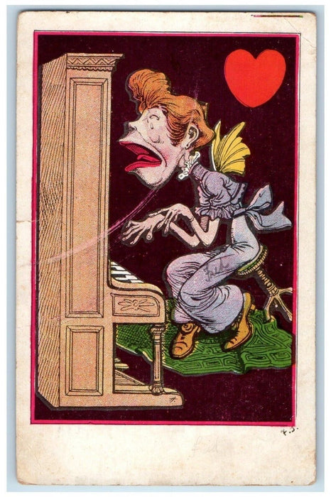 1909 Old Hag Playing Piano Heart Philadelphia Pennsylvania PA Antique Postcard