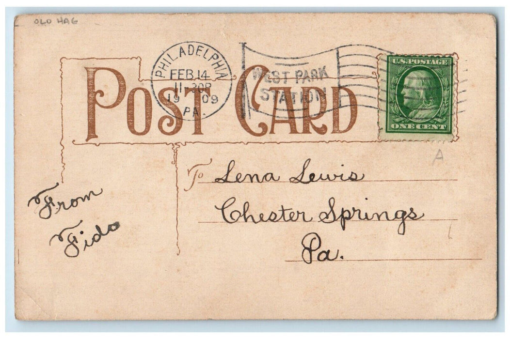 1909 Old Hag Playing Piano Heart Philadelphia Pennsylvania PA Antique Postcard