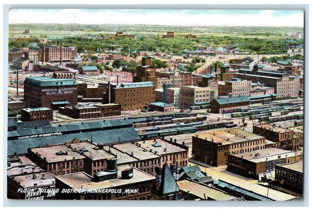 c1910 Aerial View Flour Milling District Minneapolis Minnesota Vintage Postcard