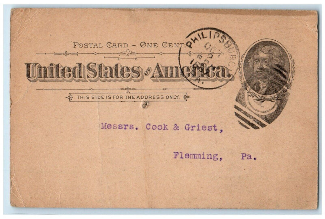 1897 Platt Barber Co. Wholesale Grocers Lowest Price Philipsburg PA Postal Card
