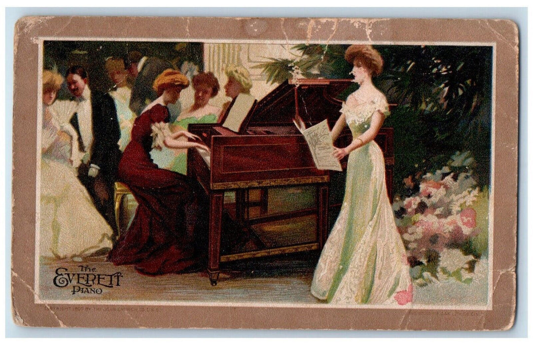 c1905 Pretty Woman Playing Everette Piano Party Unposted Antique Postcard