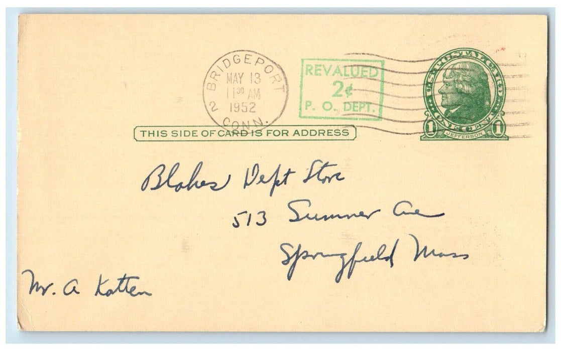 1952 L Abelson & Son Junior Clothing Advertising NY Bridgeport CT Postal Card