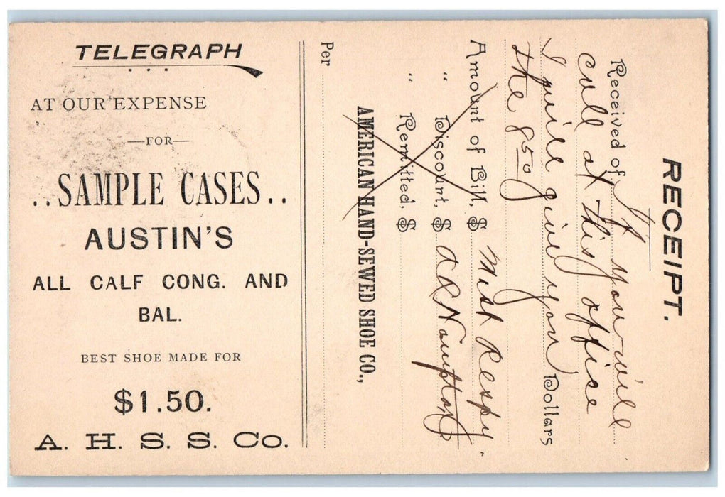 1895 American Hand-Sewed Shoe Co. Advertising Omaha Nebraska NE Postal Card