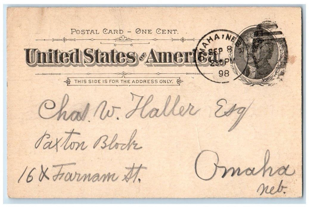 1898 Settle Paving Sent Chas Stromberg Omaha Nebraska NE Postal Card