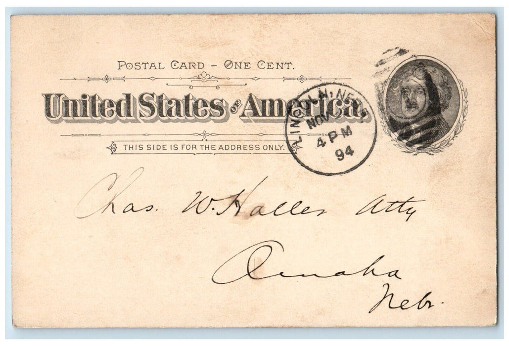 1894 Overruled Message DA Campbell Clerk Supreme Court Lincoln NE Postal Card