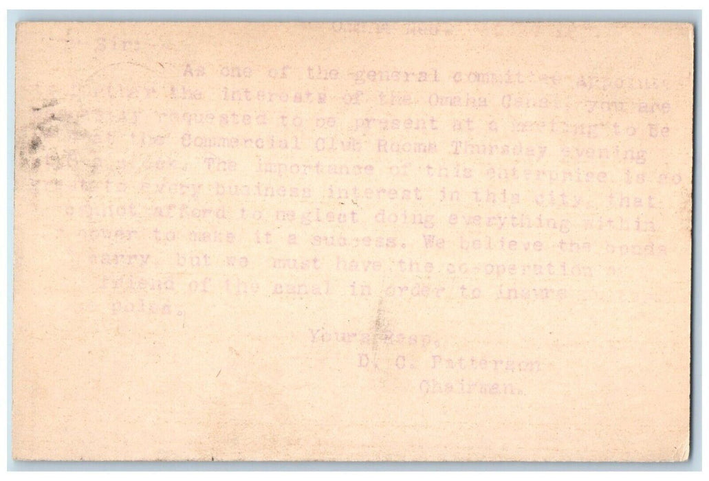 1894 Meeting About Omaha Canal Construction Omaha NE Posted Postal Card