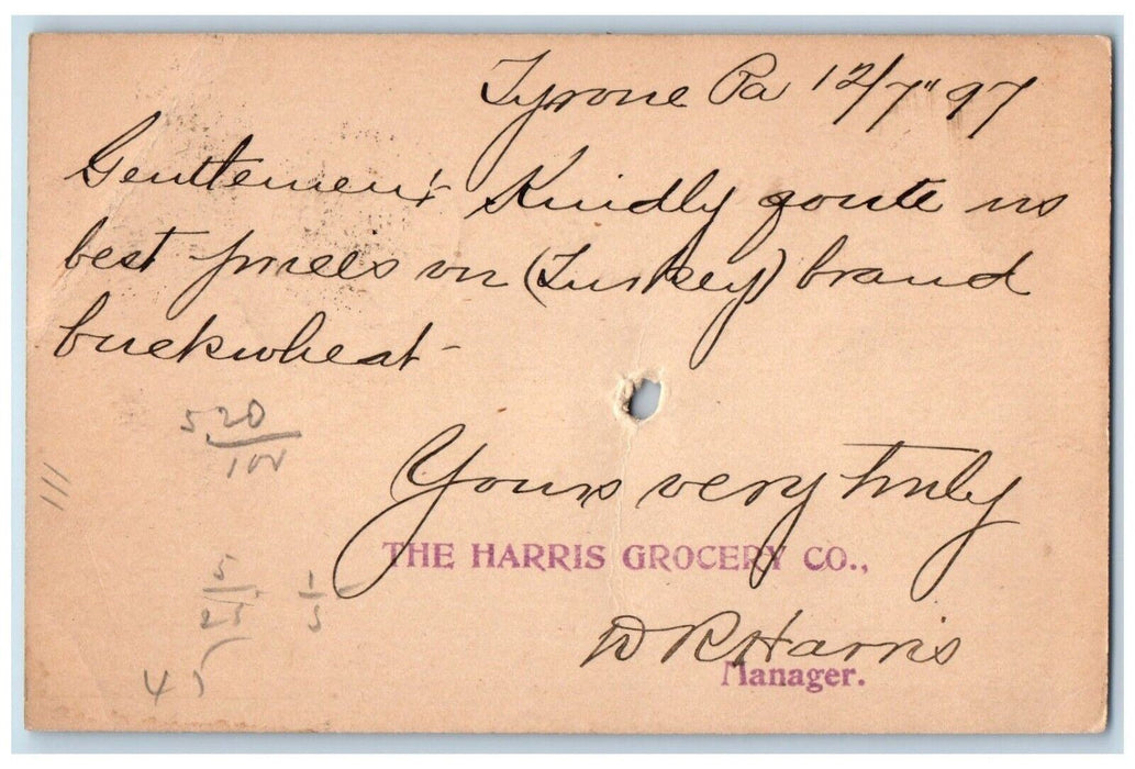 1897 Quote Best Price on Buckwheat Tyrone PA Fleming PA Antique Postal Card
