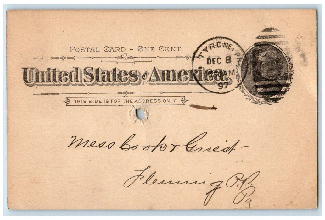 1897 Quote Best Price on Buckwheat Tyrone PA Fleming PA Antique Postal Card