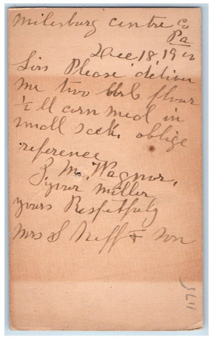 1900 JM Wagner Cook & Griest Fleming PA Milesburg Pennsylvania PA Postal Card