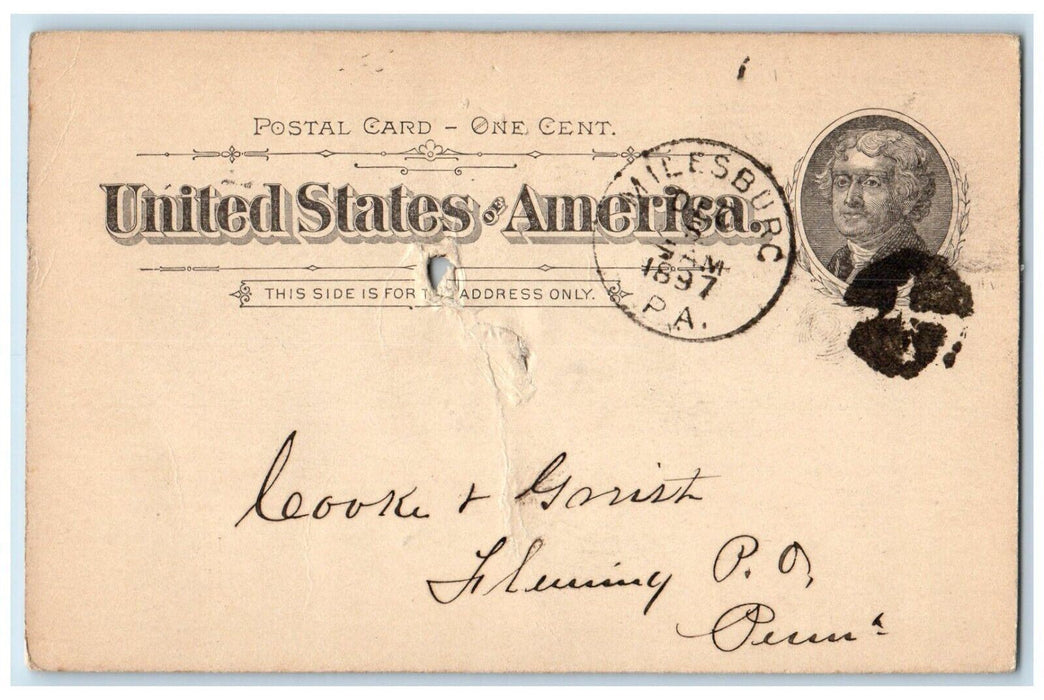 1897 Please Send By Freight Milesburg Fleming Pennsylvania PA Postal Card