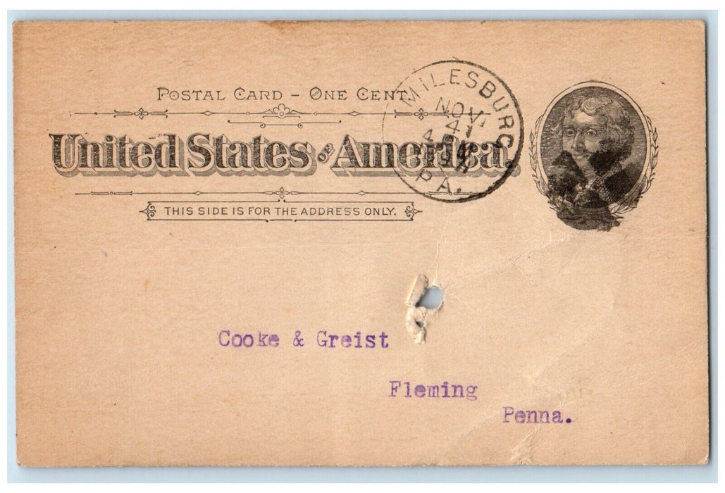 1897 McCov & Linn Per F. Please Send By Freight Milesburg PA Postal Card