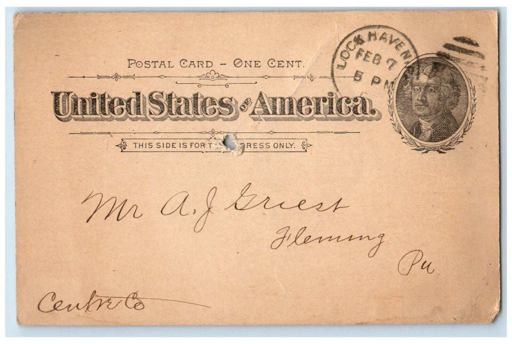 1898 TH Harmon Fine Cigars Tobaccos Smokers Lock Haven Fleming PA Postal Card