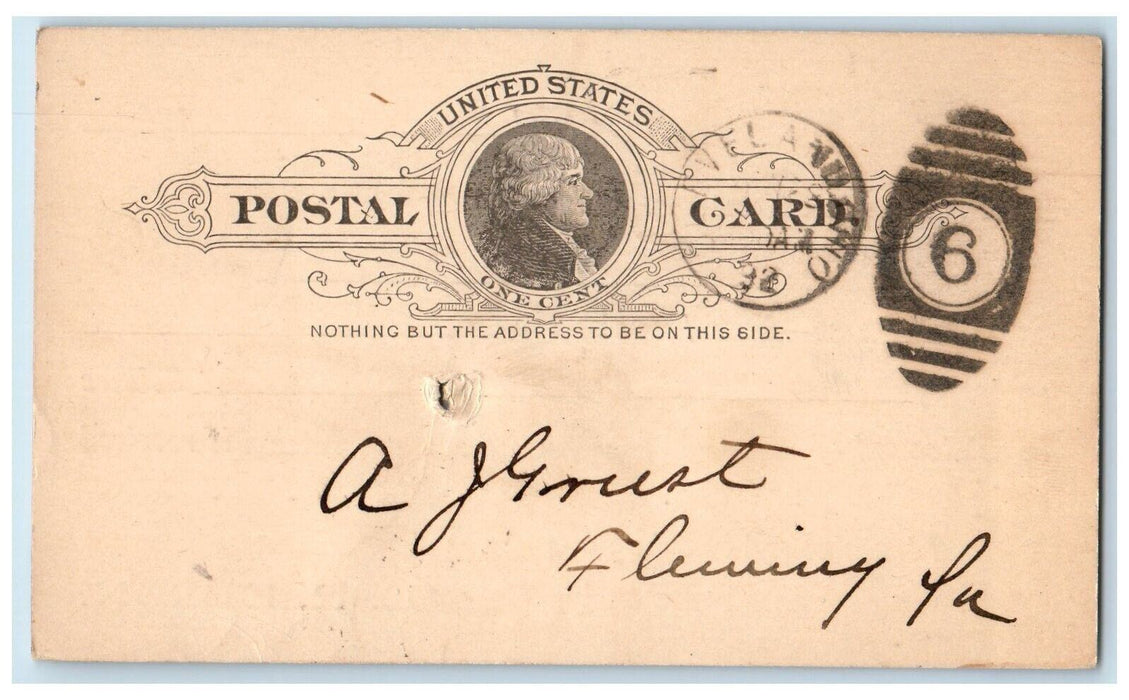 1892 E.R. Edson Cleveland Ohio OH AJ Griest Fleming Pennsylvania PA Postal Card