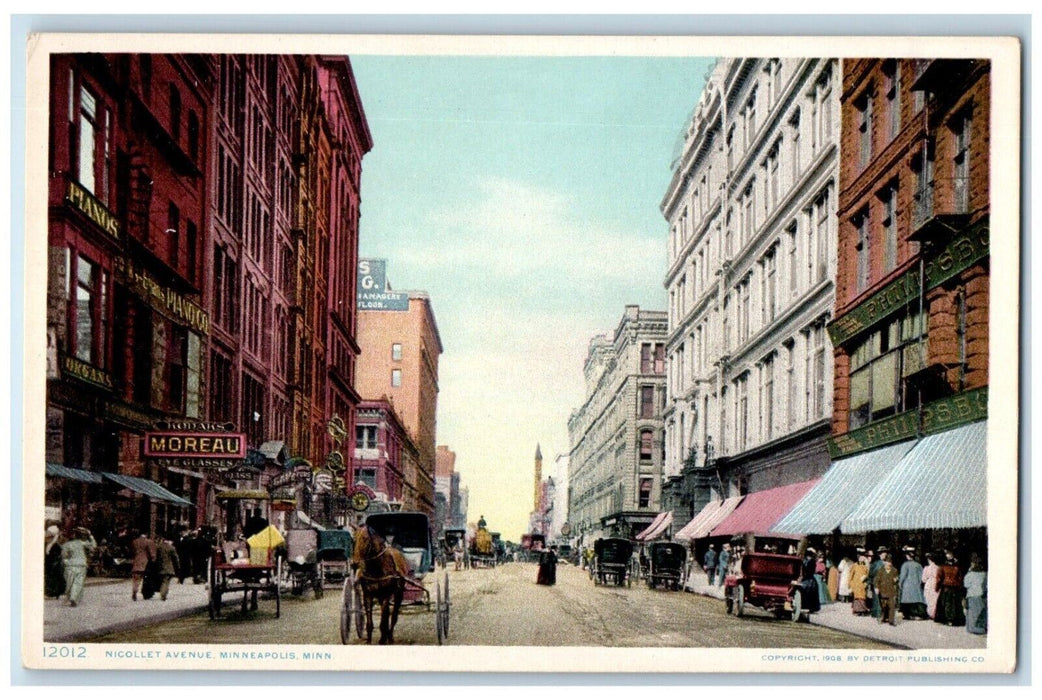 c1910 Nicollet Avenue Carriage Street Minneapolis Minnesota MN Vintage Postcard
