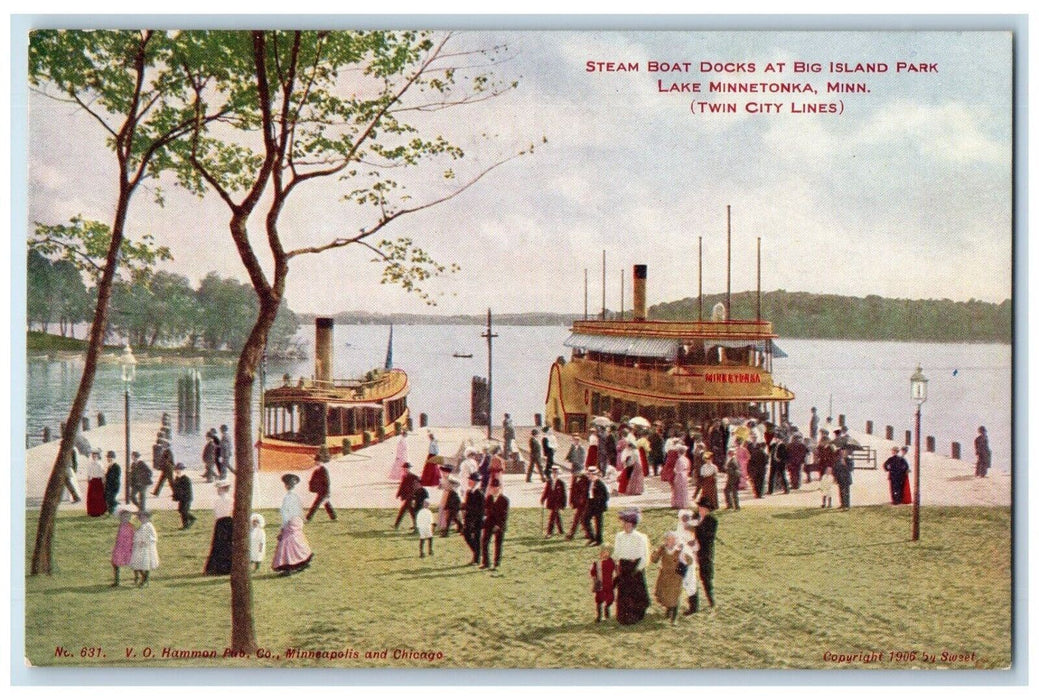 c1910 Steam Boat Docks Big Island Park Lake Minnetoka Minnesota Vintage Postcard