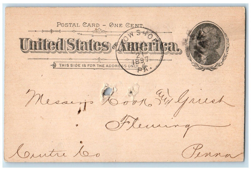1897 Kelly Bros Snow Shoe Pennsylvania PA Posted Antique Postal Card