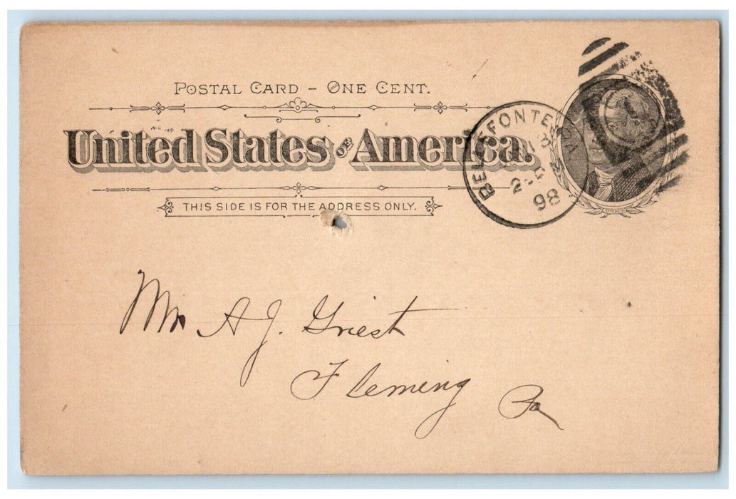 1898 Jas. Harris & Co. Bellefonte Pennsylvania PA Fleming PA Postal Card