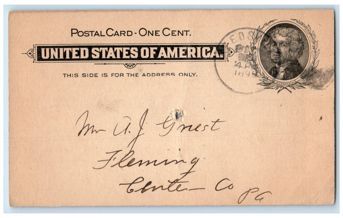 1899 AR Gibboney & Co. Woolen Goods Reedsville Pennsylvania PA PMC Postal Card