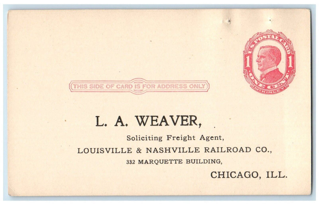 c1880's LA Weaver Soliciting Freight Agent Chicago Illinois IL Postal Card