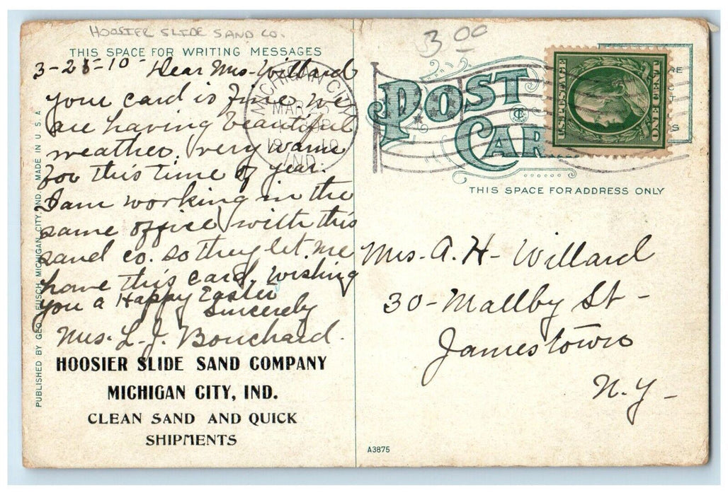 1910 Steamer Hoosier Slide Sand Co Michigan City Indiana IN Advertising Postcard