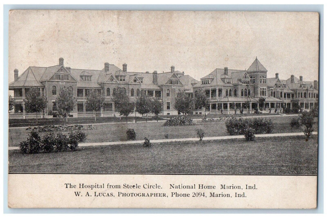 1909 The Hospital from Steele Circle Marion Indiana IN Antique Postcard