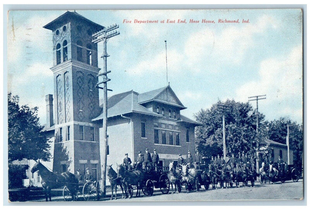 1907 Fire Department at East End Hose House Richmond Indiana IN Postcard