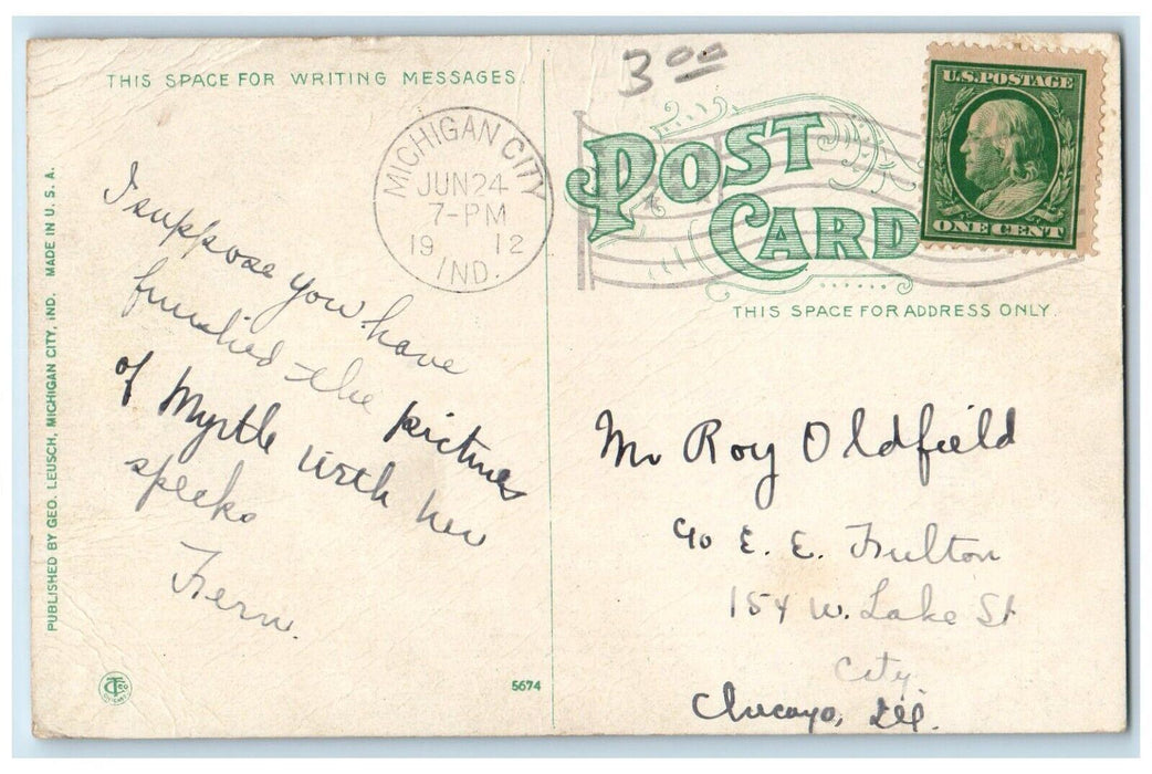 1912 Steamship Theodore Roosevelt Michigan City Indiana IN Antique Postcard