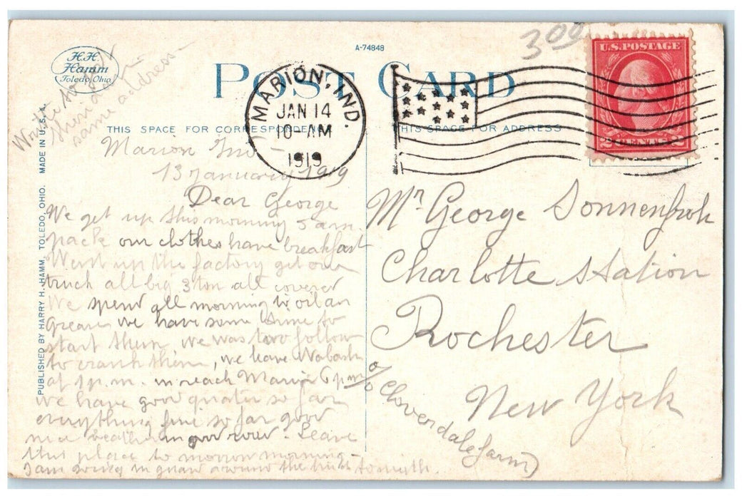 1919 Marion National Bank Building Marion Indiana IN Posted Antique Postcard