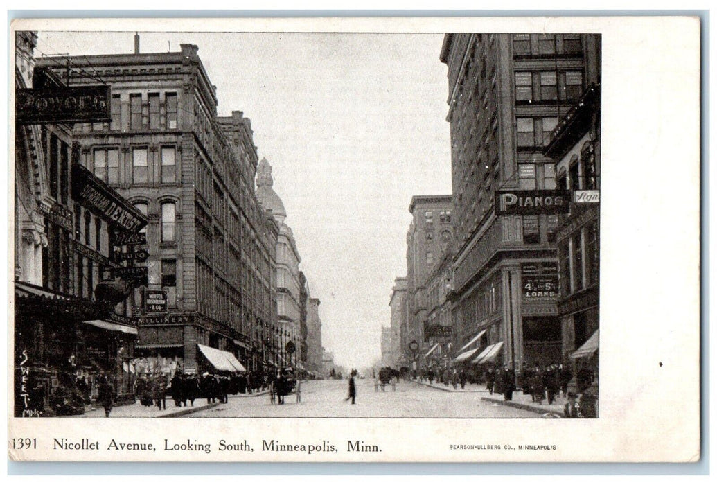 1906 Nicollet Avenue Street Looking South Minneapolis Minnesota Vintage Postcard