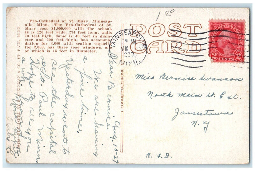 1927 St Mary Pro Cathedral School Minneapolis Minnesota Antique Vintage Postcard