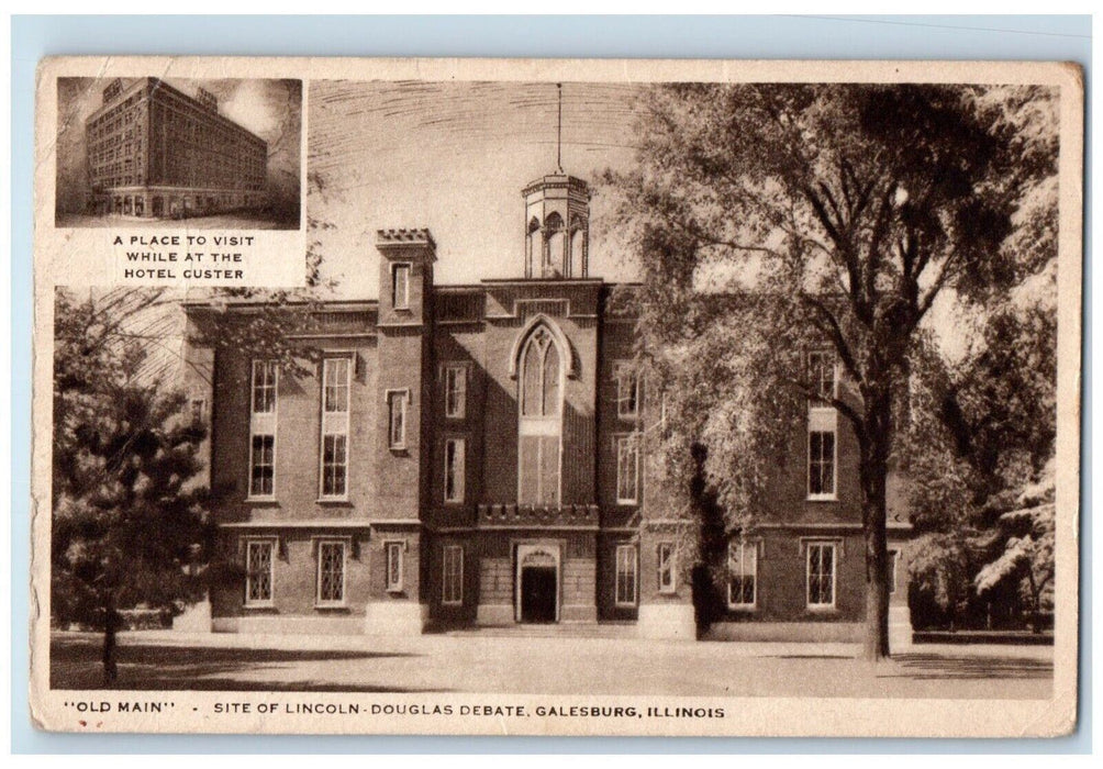 c1940 Old Main Site Lincoln Douglas Debate Exterior Galesburg Illinois Postcard