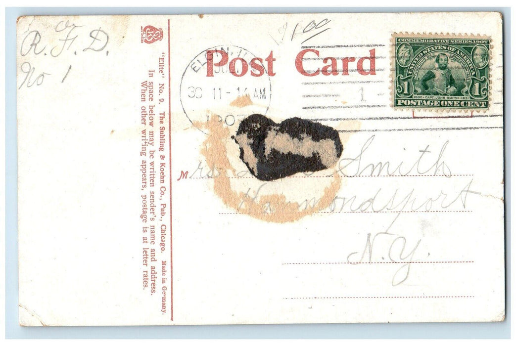 1907 Lord's Park Exterior Building River Lake Bridge Elgin Illinois IL Postcard