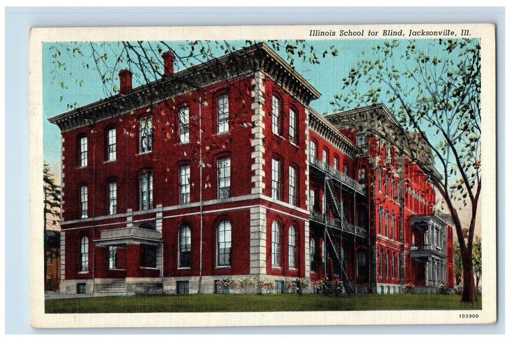 c1938 Illinois School Blind Exterior Building Jacksonville Illinois IL Postcard
