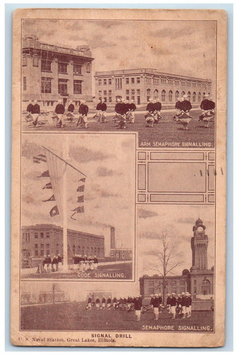 1918 Arm Semaphore Signal Ling Signal Drill Naval Great Lakes Illinois Postcard