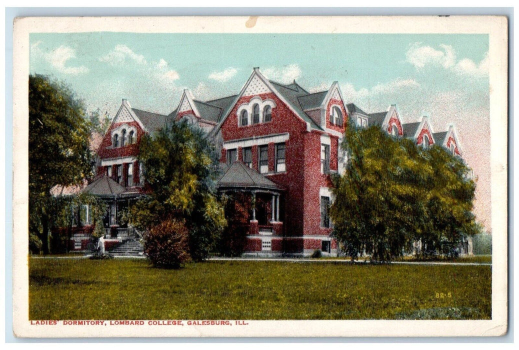 1921 Ladies Dormitory Lombard College Exterior Field Galesburg Illinois Postcard