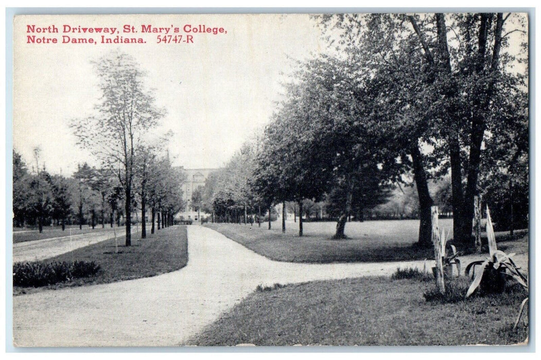 c1910 North Driveway St. Mary's College Notre Dame Indiana IN Postcard