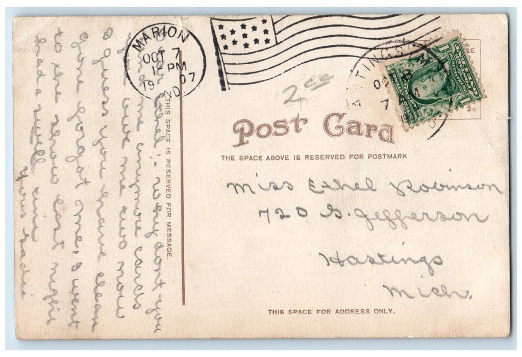 1907 High School Building Entrance Marion Indiana IN Antique Postcard