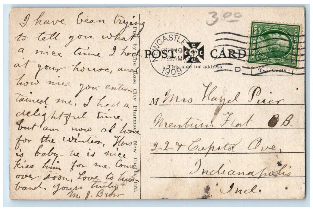 1909 M.E. Church Entrance New Castle Indiana IN Antique Posted Postcard