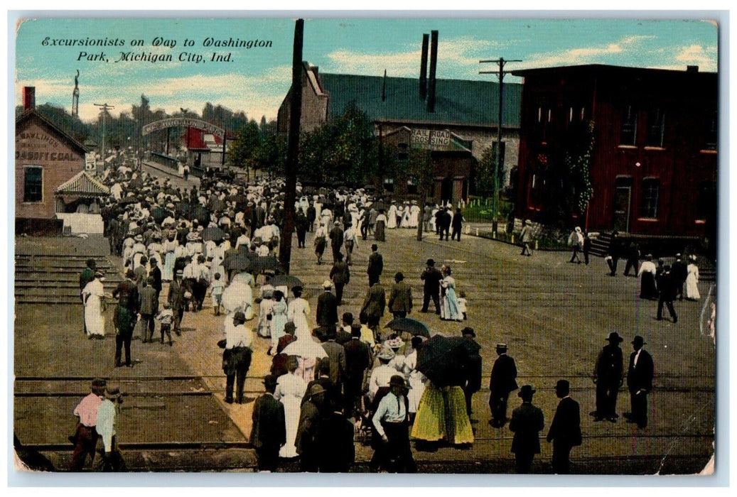1911 Excursionists on Wap to Washington Park Michigan City Indiana IN Postcard