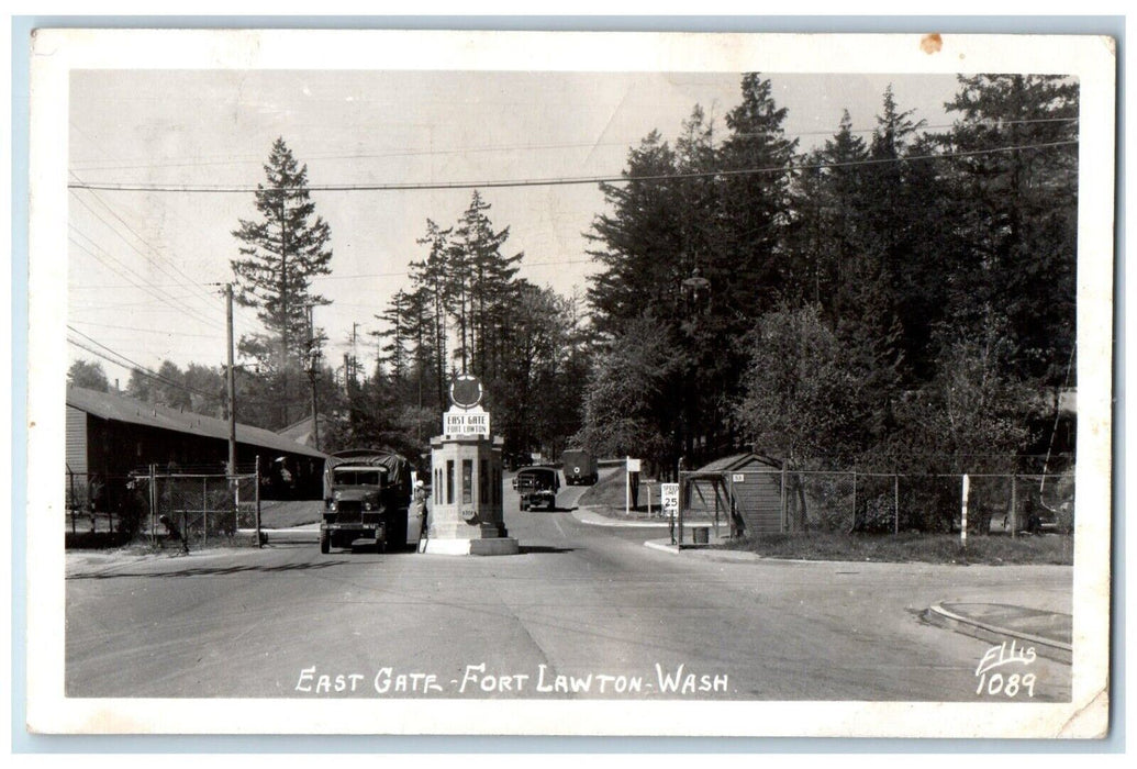 1952 East Gate Cars Fort Lawton Seattle Washington WA Posted RPPC Photo Postcard