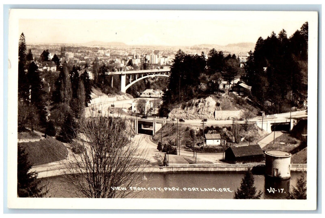 c1940's View From City Park Bridge Cars Portland Oregon OR RPPC Photo Postcard