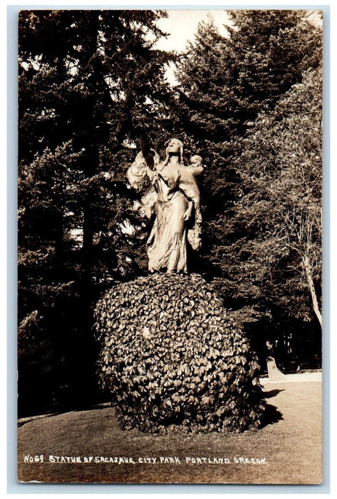 c1910's Statue Of Sacajaue City Park Portland Oregon OR RPPC Photo Postcard