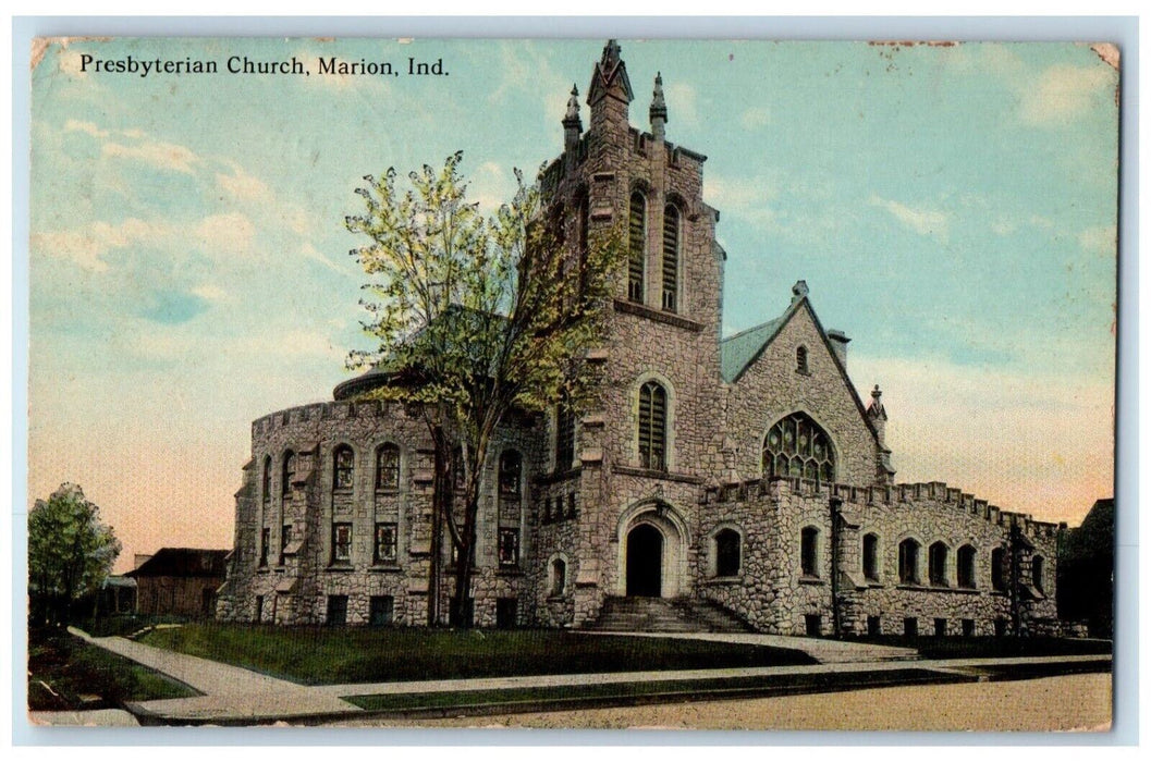 1913 Entrance to Presbyterian Church Marion Indiana IN La Fontaine IN Postcard